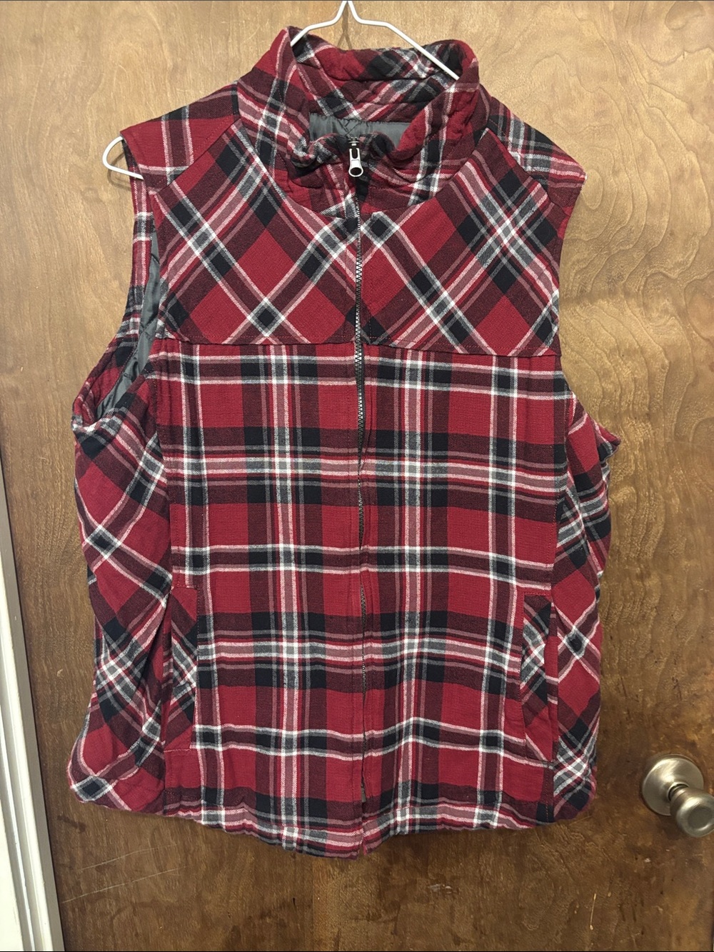 Women's Red Plaid Zip-Front Flannel Vest